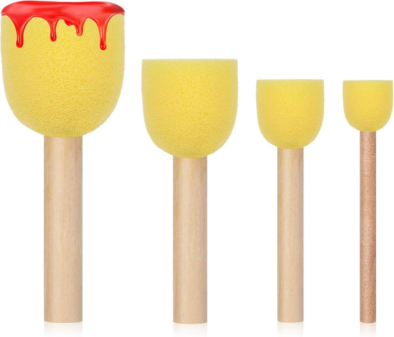 salbsever 4PCS Round Sponges Brush Set Circle Art Sponge Brushes Paint Sponges for Acrylic Painting and Face Paint Sponge Paint Brush Arts and DIY Crafts, 4 Mixed Size, Yellow - Image 1
